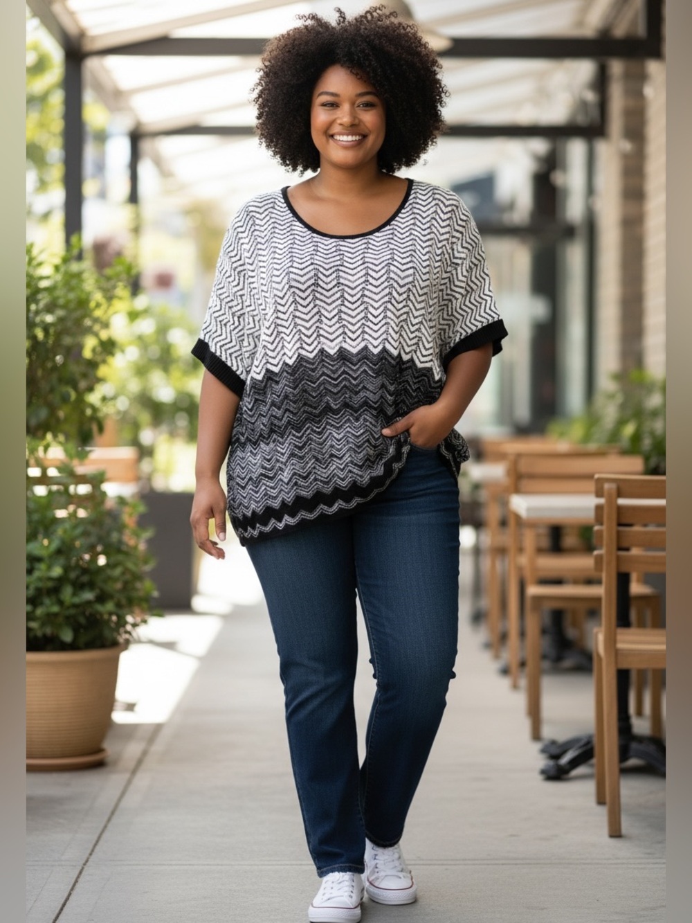 BCBGMaxAzaria Chevron Silk Blend Sweater (H)